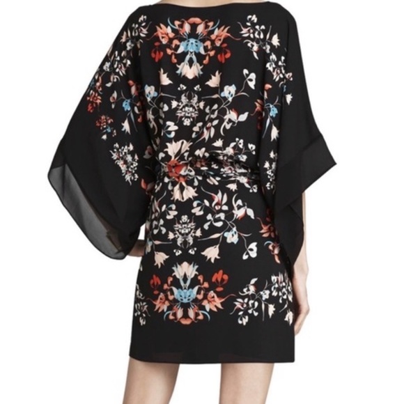 NWT BCBGMAXAZRIA Lois Kimono Sleeves Dress Lined MSRP $248 Black Floral Size XXS - Picture 4 of 6